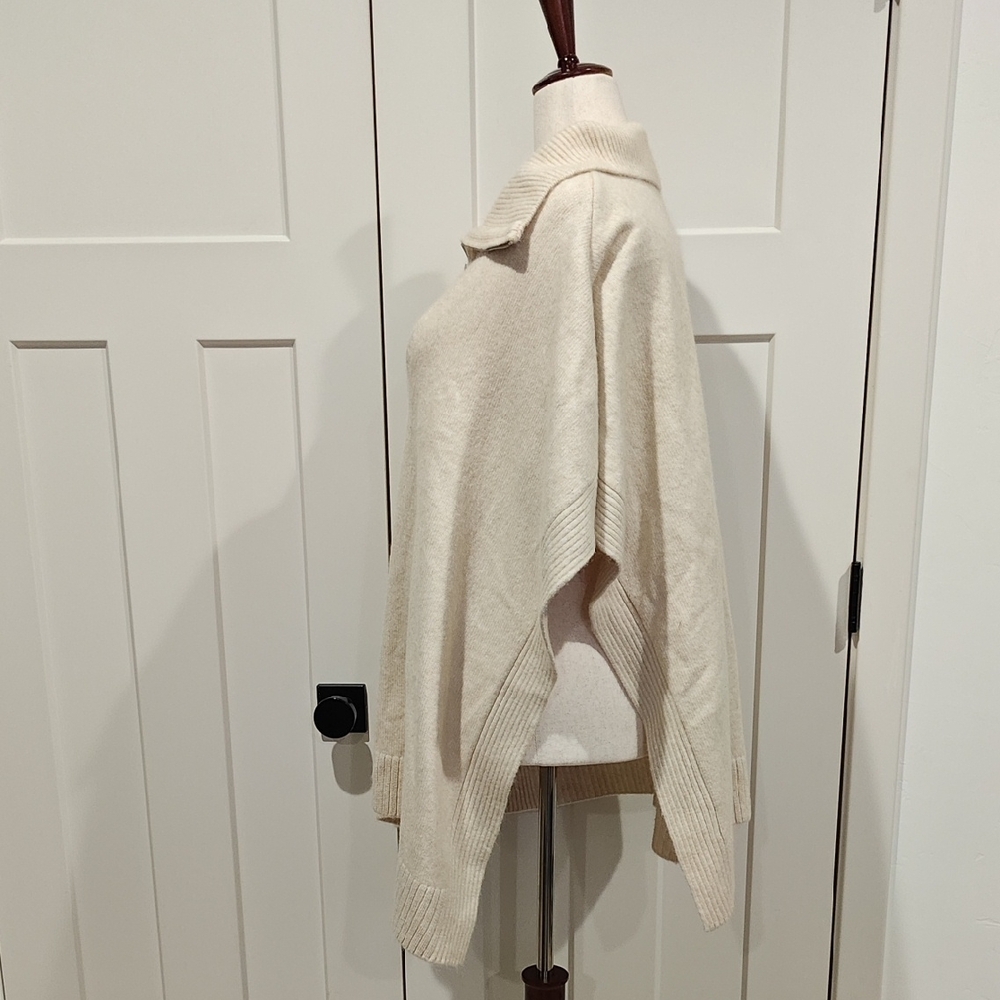 Cozy Cream Poncho with Zip Collar - Picture 3 of 6
